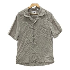 NN07 No Nationality Short Sleeve Button Up Shirt XL Linen Lyocell Neutral Camp